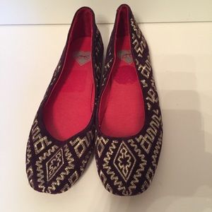 NEW JC SHOES BALLET FLATS PURPLE SUEDE LEATHER GOLD EMBROIDERY SIZE 8